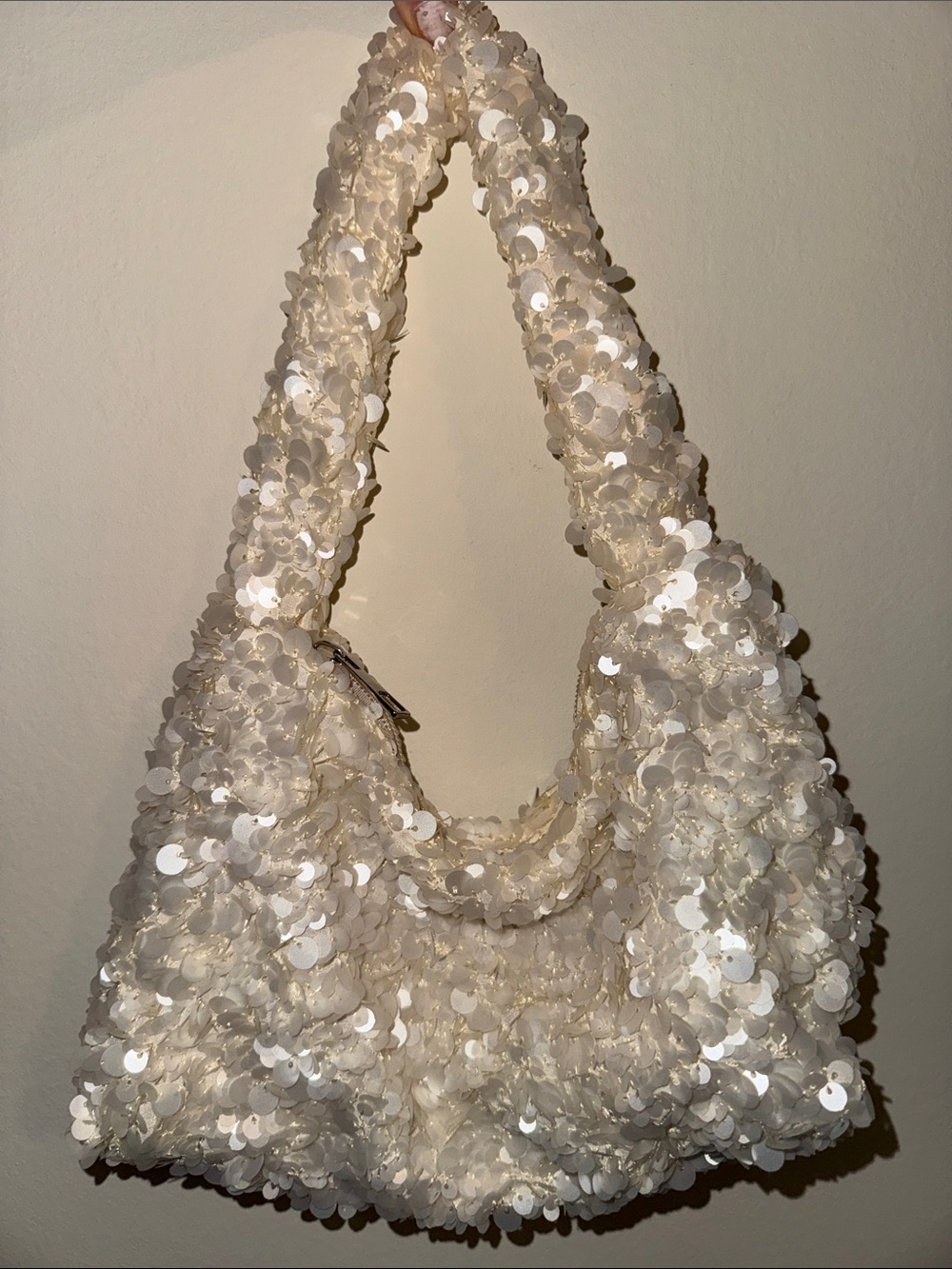 SHEIN Cream Sequin Mini Hobo Bag